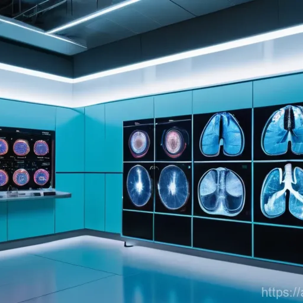 의료 AI 도입과 변화 - **AI-Powered Diagnostic "Third Eye"**
A futuristic, high-tech medical diagnostic lab. In the for...