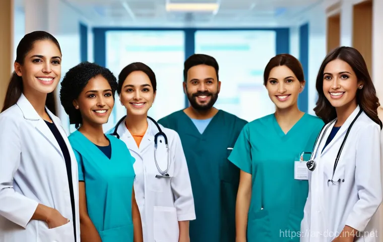 의료직 직무 만족도 설문 분석 - **Prompt 1: Collaborative Medical Team in a Modern Arabic Hospital**
    "A diverse group of healthc...