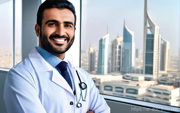 의료 관련 자격증 정보 - **Prompt 1: The Visionary Doctor's Achievement**
    "A confident and distinguished Arab male doctor...