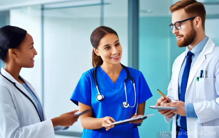 의료 업무 시간 관리 팁 - **Prompt:** A serene moment of mindfulness for a healthcare professional. A female doctor in her lat...