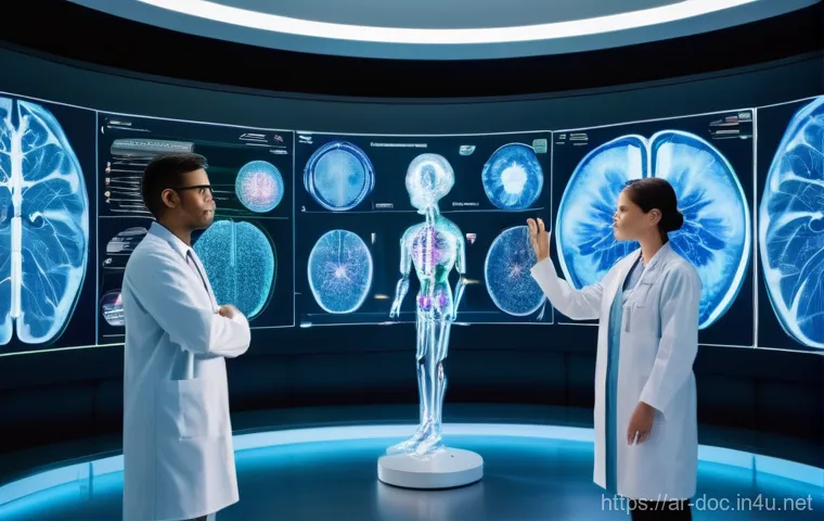 의료현장 경험 공유 - **Prompt:** A heartwarming scene in a modern, brightly lit hospital room. A female doctor, with kind...