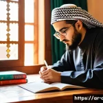 전문의 시험에서 고득점하는 법 - A focused young Arab medical student studying at a traditional wooden desk in a cozy room decorated ...