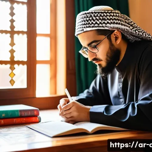 전문의 시험에서 고득점하는 법 - A focused young Arab medical student studying at a traditional wooden desk in a cozy room decorated ...