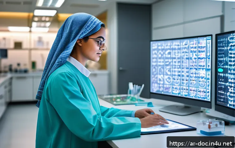 의학 논문 비평 및 해석법 - A detailed illustration of an Arabic-speaking medical researcher in a modern, well-lit laboratory se...