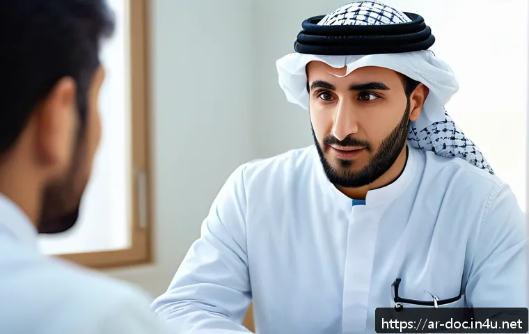 의사 초년생 커리어 팁 - A professional Middle Eastern male doctor in his early 30s wearing a white lab coat and modest busin...